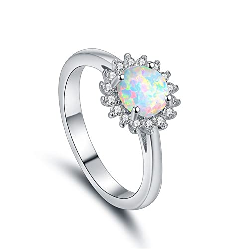 YWJewly Damenringe Geometrische Vintage-Ringe Ring Schmuck Ring Weißer Schmuck Opal Hand Mode Runde Opal Ringe Schachtel Ringe (Silver, 7) von YWJewly