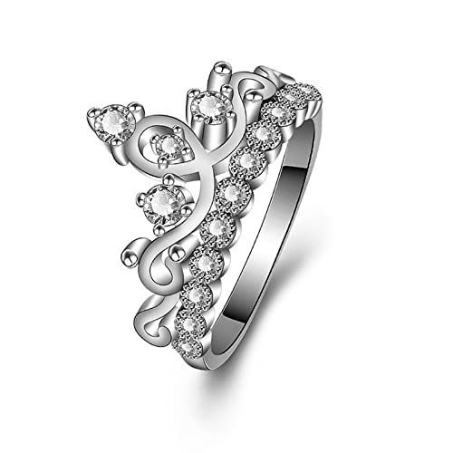 YWJewly Diamantringe für Damen Freund Schmuck Geschenke für FrauenCrown Ring Mode Kronprinzessin Ringe Silber Rose Ringe (White, 10) von YWJewly