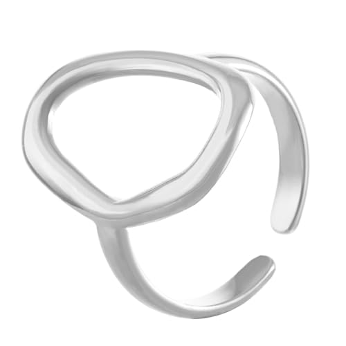 YWJewly Die Ringe der Macht der Ringe Edelstahl-Ring, hohl, geometrisch, oval, offener Ring-Stil, vielseitiger einfacher Ring Der Ringe Spieluhr (Silver, One Size) von YWJewly