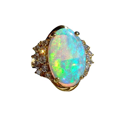 YWJewly Einfacher Modeschmuck beliebte Accessoires Farbe Hand Golden Oval Licht Schmuck Ring Luxus Opal Mode Ringe Strandtuch Der Ringe (A, 6号) von YWJewly