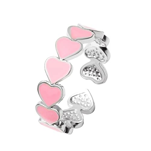 YWJewly Einfacher Modeschmuck beliebte Accessoires Schmuck Öffnungsring für Frauen Mädchen Form verstellbar Herz Ring Liebe modische runde Ringe Tabletop Der Ringe Starterset (Pink, One Size) von YWJewly