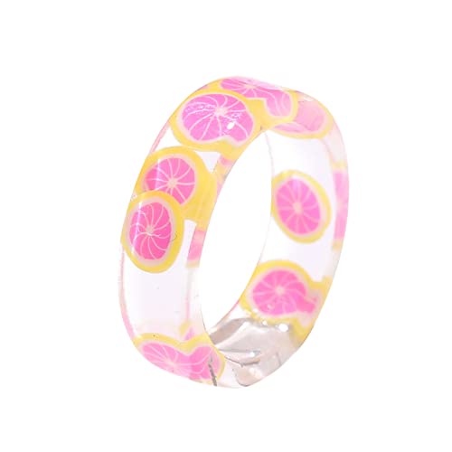 YWJewly Fidgett Ring Spinnerr Ring Harzringe Acryl niedliche trendige Ringe bunte Strassringe Schmuck Kunststoffharz stapelbarer klobiger Fruchtring für Frauen Mädchen Ringe Hund (Pink, One Size) von YWJewly