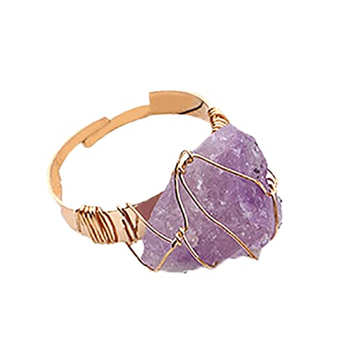 YWJewly Geburtstagsgeschenke Natur offener Ring Edelsteine Natur Mode Steinringe Ringe Nähen (Purple, One Size) von YWJewly