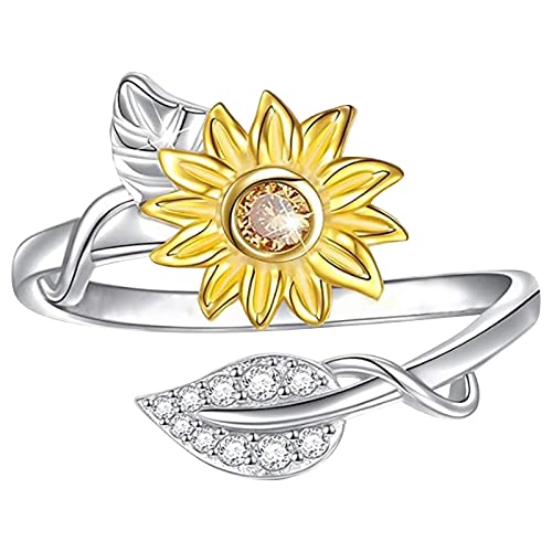 YWJewly Gravierte Edelstein-Unisex-Ringe Einfach Geschenk Fingerspitzenring Spinning Ring My Sunshine Ring Sonnenblumenringe Ringer Tasse (Yellow, One Size) von YWJewly