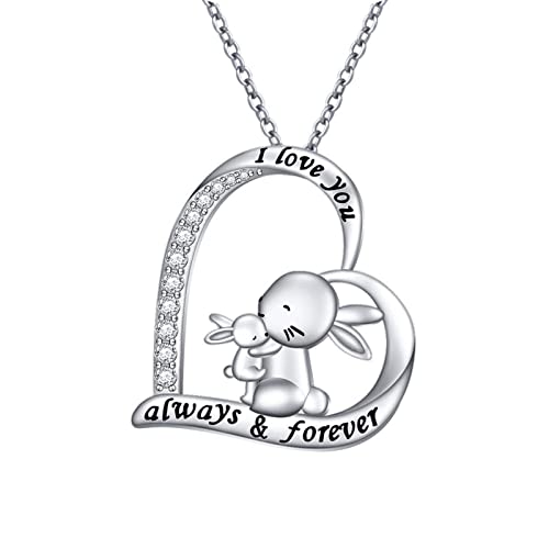 YWJewly Halskette Sets Kleines Kaninchen Tierliebe Schlüsselbeinkette Herz Verkrusteter Muttertag Anhänger Halskette Weiblich Gürtel Anhänger (Silver, One Size) von YWJewly