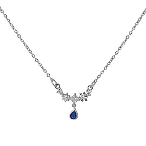 YWJewly Kette Silber Damen Kurz Blau Zirkon Wassertropfen Halskette Damen Sommer Luxus Design Süßes Cooles Accessoire Temperament Hochwertige Schlüsselbeinkette Einfaches Design (A-Blue, One Size) von YWJewly