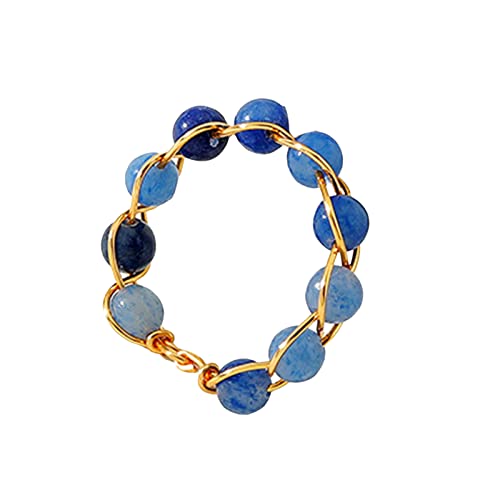 YWJewly Knöchelringe Zehenringe Kristall Naturstein Ring Gold Silber Draht umwickelt Ringe Edelstein Ringe für Frauen Mädchen Wachs Ringe (Blue, One Size) von YWJewly