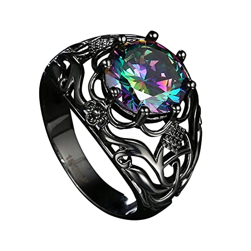 YWJewly Luxus Hoff Geburtsstein Bunte Ring Finger Schmuck Geburtstag Vorschlag Geschenk Braut Verlobungsfeier Ring Männer Ringe Schwarz (E, One Size) von YWJewly