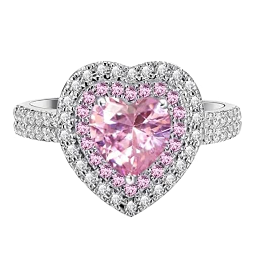 YWJewly Mode Damenring Zirkonia-Diamantring Voller Ring-Frauen überzogener Ring Zirkon-Ring-Herz-Rosa-Ringe Ringen Dress (Pink, 8) von YWJewly