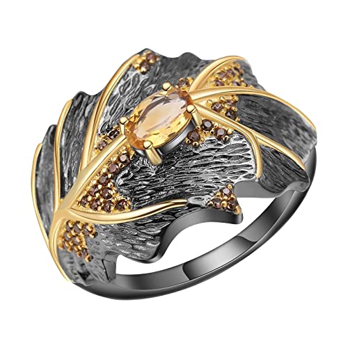 YWJewly Offene Verstellbare Ringe Set Vintage natürliche Citrin Flügel Ring Schmuck Geburtstag Vorschlag Braut Verlobungsfeier Ring Perücke Der Ringe (Yellow, 10) von YWJewly