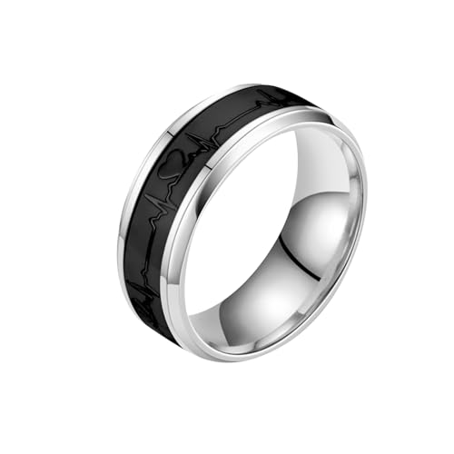 YWJewly Ordner Mit Ringen Mehrfarbiger Ring in Herzform, Titanstahl, mehrfarbig, individueller Ring, Design-Ring, Paarring, Paar-Geschenk Vorhang Zubehör Ringe (Black, H) von YWJewly