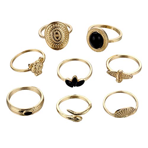 YWJewly Ring Damen Bohemian Vintage-8PCs Ring-Set Finger-Ring-Set Finger-Ring-Stil Ringe Herren Verlobung (As shown #5, One Size) von YWJewly