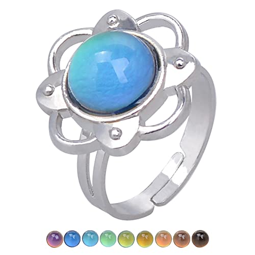 YWJewly Ring Damen Wechselnder warmer empfindlicher Geschenk-Temperaturring Wasserfarbe für Freunde Tropfen-Edelstein-Stimmungsring empfindliche Ringe Trinkwasser (F-A, One Size) von YWJewly