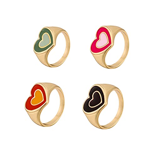 YWJewly Ring Schmuck Ringfinger Mädchen Doppelband für Frauen einfache Liebe Herz Partner Ringe Für 2 Silber (6-Green, pink, black, red, One Size) von YWJewly