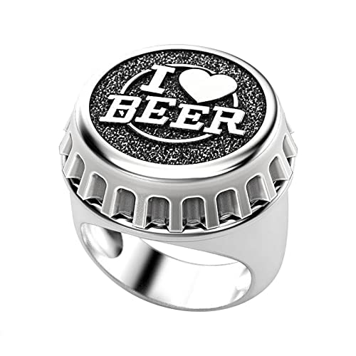 YWJewly Ring-Set Weibliches Teen Mädchen Silberner kreativer Bierflaschenverschluss-Ring-Schmuck-Geburtstags-Vorschlags-Braut-Verlobungs-Ring Ringelblumenextrakt (Silver, 12) von YWJewly