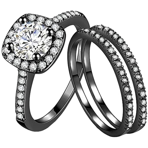 YWJewly Ringe Damen 47 3-teiliges Luxus-Ring-Set für Damen, Zirkon-Stapelringe, Versprechensring, modische Eheringe, Brautringe Siegel Ringe (Black, 8) von YWJewly