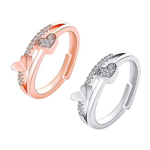 YWJewly Ringe Gold Geschenke Liebesring Eröffnungsschmuck Verstellbarer 2PCS Doppel mit Diamantschichtringen Ringbuch 2 Ringe (f-Multicolor, One Size) von YWJewly