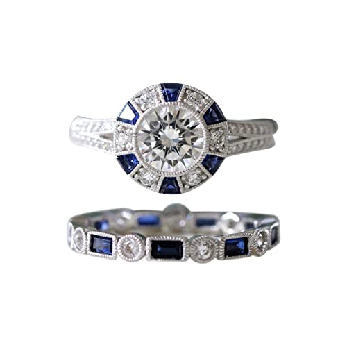 YWJewly Schwester usw Brilliant Crown Zirkon Ring Set Schmuck Damen Hochzeit Verlobung Paar passende Ringe Ringe Werfen (Blue, B) von YWJewly