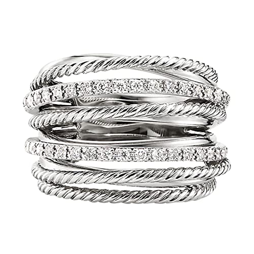 YWJewly Stapelbare Punk Fingerring Ringe Daumenring Damen Verlobungs-Rundschliff-Zirkon-Frauen-Hochzeits-Ring-Schmuck-Ringe für Frauen-voller -Damen-Ring Der Ringe Wandbild (White, 10) von YWJewly