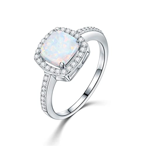 YWJewly Stilvoller silberner runder Mode Ring Runde Schmuck Opal Hand Weiß Schmuck Ring Opal Ringe Ringe Gehämmert (Silver, 6) von YWJewly