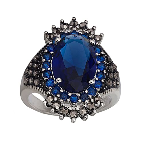 YWJewly Stilvoller silberner runder Ring Vintage Ring Big Ore Schmuck Roter Granatapfel Übertriebener Thai Silberring Schwarze Ringe Ringe Günstig Teenager (Blue, 9) von YWJewly