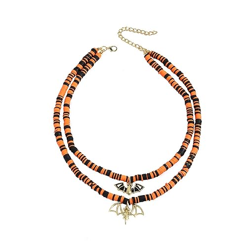 YWJewly Stimmungskette Gothic Halloween Schmuck Dunkle Fledermaus Kürbis Halloween Halskette Orange Buddha Halskette Damen (a-Orange, One Size) von YWJewly