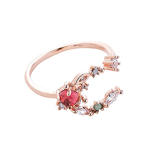 YWJewly Stressabba-u Geschenk weibliches Mädchen Rosa Blumen Verstellbare stapelbare Blumenstring Steinringe für Frauen offene Ringcluster Steinrote Ringe Der Ringe Bücher Set (B, One Size) von YWJewly