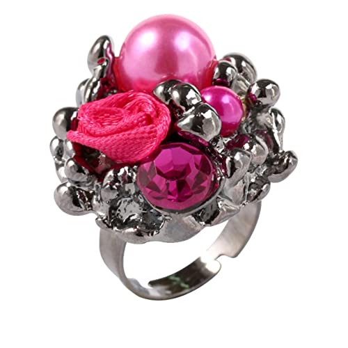 YWJewly Teenager in Übergröße Art- Weiseeinfacher Temperament-Rosen-Blumen-Perlen-offener justierbarer Ring-Damen-Ring-Ring Aufkleber Ringe Hochzeit (Pink, One Size) von YWJewly