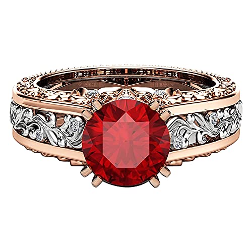 YWJewly Valentinstagsgeschenke für Fra-uen Legierungs-Ring-Trennungs-Geschenk-Gold überzog Damen-Farben- Rosen-Schmuck-Ring-Ringe Ringe Günstig (Red, 8) von YWJewly