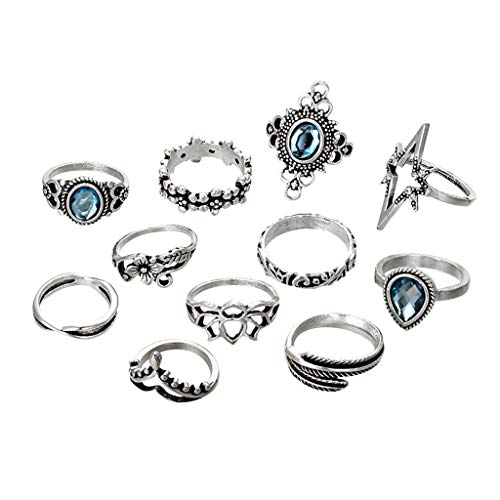 YWJewly Verlobungsring Ehering Ring für Braut Damen Blau über dem Stack Bohemian Women 11 Stück/Set Ringe silberne Vintage-Set Ringe Haarschmuck Ringe (E-Multicolor, One Size) von YWJewly