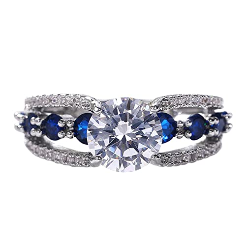 YWJewly Verstellbar Offener Ringe Blau Zirkoning eleganter Stramin Saphirschmuck Ringe Damenmoden VollDiamant Zirkonringe für Frauen Größe 6 10 Günstige Ringe Unter 10 (Blue, 9) von YWJewly