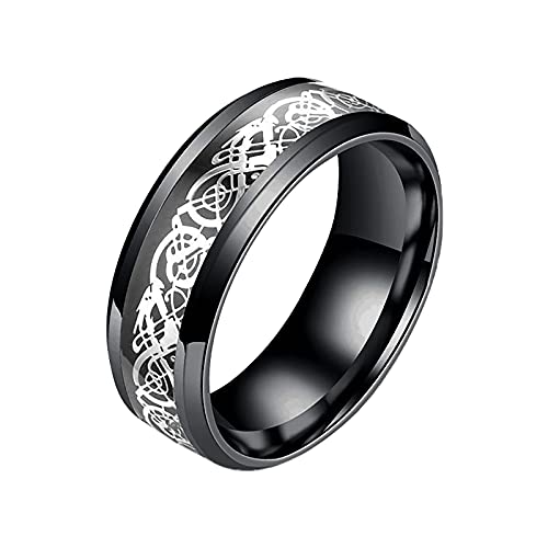 YWJewly Verstellbare Ringe für Damen Stahl Paar Mode amerikanischen Ring Stahl Muster Ring Drache Edelstahl europäisch Schachtel Ringe (Grey, One Size) von YWJewly