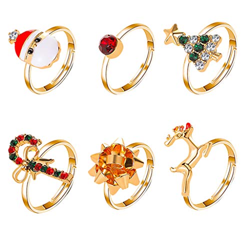 YWJewly Vintage Ringe 6 Stück Weihnachts-Verstellbare Ringschmuck Ringe Teenager Mädchen Trend (Multicolor-F, One Size) von YWJewly