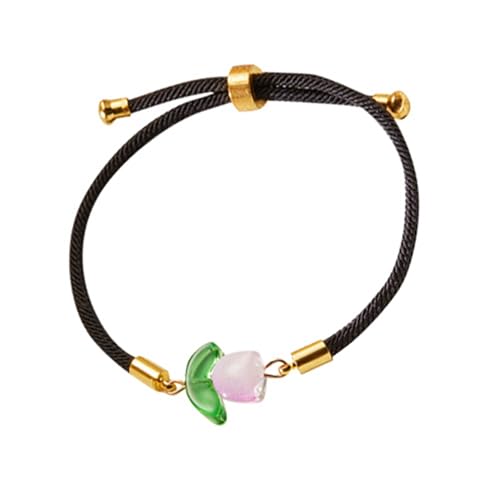 YWJewly Yoga Armband Damen Armband Schwarz String Pull Typ Verstellbares Blumenarmband Muttertagsgeschenk Armband Verbunden Uhr Frau (F, One Size) von YWJewly