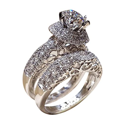 YWJewly Zirkon-Druckentlastungsring Acht runde hohle Schnitzereien mit eingelegten Zinken Palettenring Silber weibliche Ringe Ringe F R Schaukel (silver, L) von YWJewly