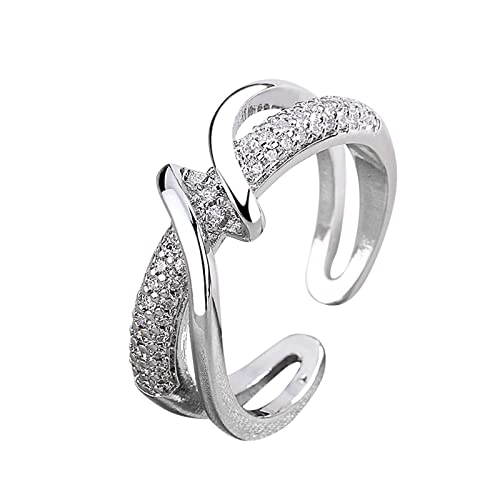 YWJewly mit Bogen An meine Tochter Ring Silber Geometrische Form Strass Ring Verstellbare Silberlinien Wickelring Minimalistischer Ring Geschenk für Sie Ringe Aus Silber (Silver, One Size) von YWJewly