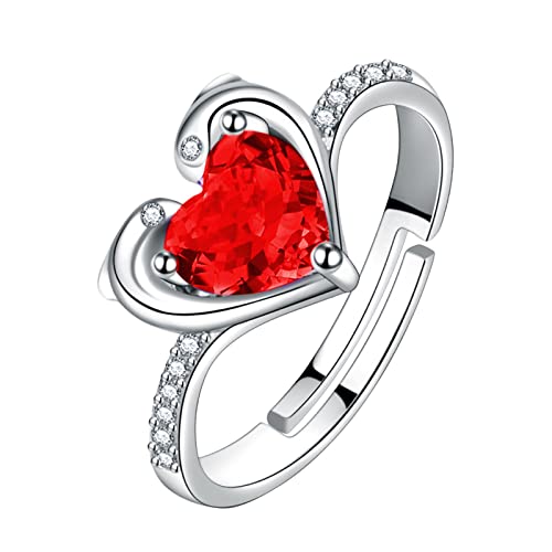 schwarze offene Manschettenringe Natürlicher -Versprechensring aus Sterlingsilber, massives Gold, für Frauen, Mädchen, Geburtsstein, Schmuck, Geschenk für ihren Hochzeitstag Rings Set (Red, One Size) von YWJewly