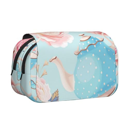 YXDVPALNE Blumen Rosen Vintage Teekanne Tassen Doppeltes Clamshell-Stifteetui, tragbares Bleistiftetui mit Reißverschluss YXDVPALNE Blumen Rosen Vintage Teekanne Tassen Doppeltes Clamshell-Stifteetui, tragbares Bleistiftetui mit Reißverschluss von YXDVPALNE