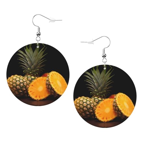 Runde Ohrringe mit Ananas-Bild, 2 Stück, stilvoll und schön, leicht, baumelnd für Frauen und Mädchen, Einheitsgröße, Leder von YYHWHJDE