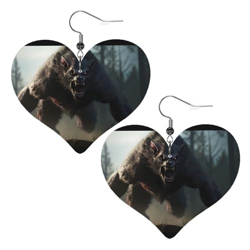 Werwolf HD Bild Herz Ohrringe Anhänger 2 Stück Stilvoll und schön Leicht Baumeln für Frauen Mädchen, Einheitsgröße, Leder von YYHWHJDE