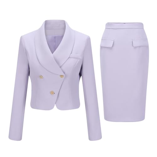 YYNUDA Anzug Set Damen Blazer mit Rock Slim Fit Hosenanzug Elegant Business Outfit für Office Lila S von YYNUDA