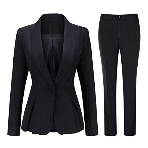 YYNUDA Hosenanzug Damen Business 2 Teiilg Anzug Slim Fit Blazer mit Anzughosen für Büro,Schwarz1,XS von YYNUDA