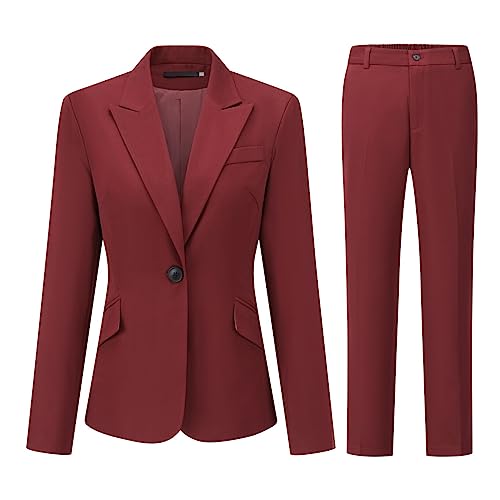 YYNUDA Hosenanzug Damen Business Outfit Slim Fit Blazer Elegant mit Anzughose/Rock für Frühling Sommer,Beige+Röcke（Rotwein S） von YYNUDA