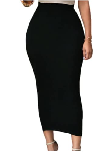 YYUNANG Damen Elegant High Waist Stretchy Langer Bleistiftrock Hüftrock Party Club Night Out Unterhalb des Knies Rock (XL, Schwarz) von YYUNANG