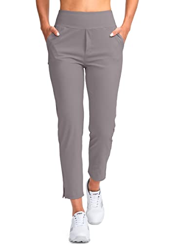 YYV Damen-Golfhose, Stretch, Arbeitshose, Knöchel, hohe Taille, Anzughose mit Taschen, für Yoga, Business, Reisen, Freizeit, Dusty Grey, M von YYV