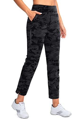 YYV Damen-Golfhose, Stretch, Arbeitshose, Knöchel, hohe Taille, Anzughose mit Taschen, für Yoga, Business, Reisen, Freizeit, Grau, Camo, M von YYV