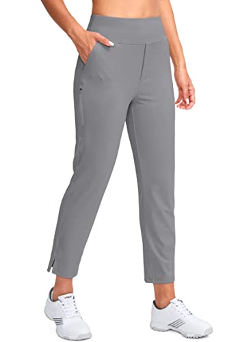 YYV Damen-Golfhose, Stretch, Arbeitshose, Knöchel, hohe Taille, Anzughose mit Taschen, für Yoga, Business, Reisen, Freizeit, Hellgrau, M von YYV