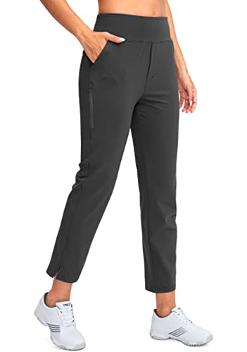 YYV Damen-Golfhose, Stretch, Arbeit, Knöchel, hohe Taille, Kleiderhose mit Taschen, für Yoga, Business, Reisen, Freizeit, grau dunkel, S von YYV