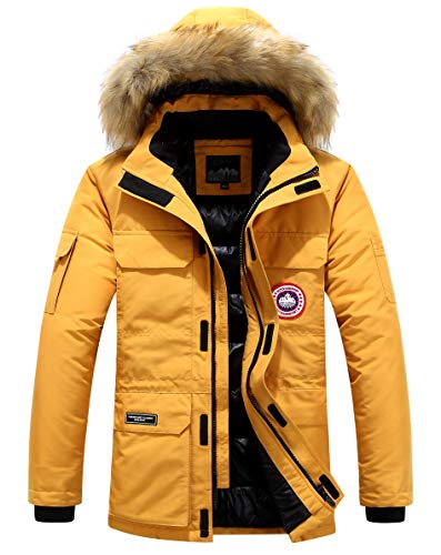 YYZYY Herren Winterjacke Pelzkragen Mit Kapuze Warme Winter Mäntel Jacken Fell Pelzmantel Winterparka Übergangsjacke Abnehmbare Kapuze (Gelb,3XL) von YYZYY