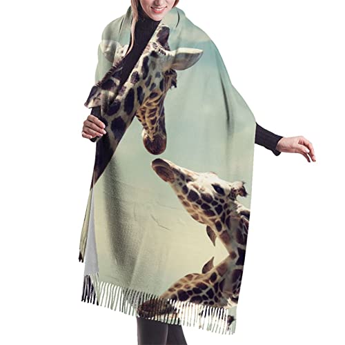 Kaschmir-Deckenschal mit zwei Giraffen – Pashmina-Schal, Winterschal, Damen, großes Wickeltuch, Damen-Geschenk von YZHYWJFF